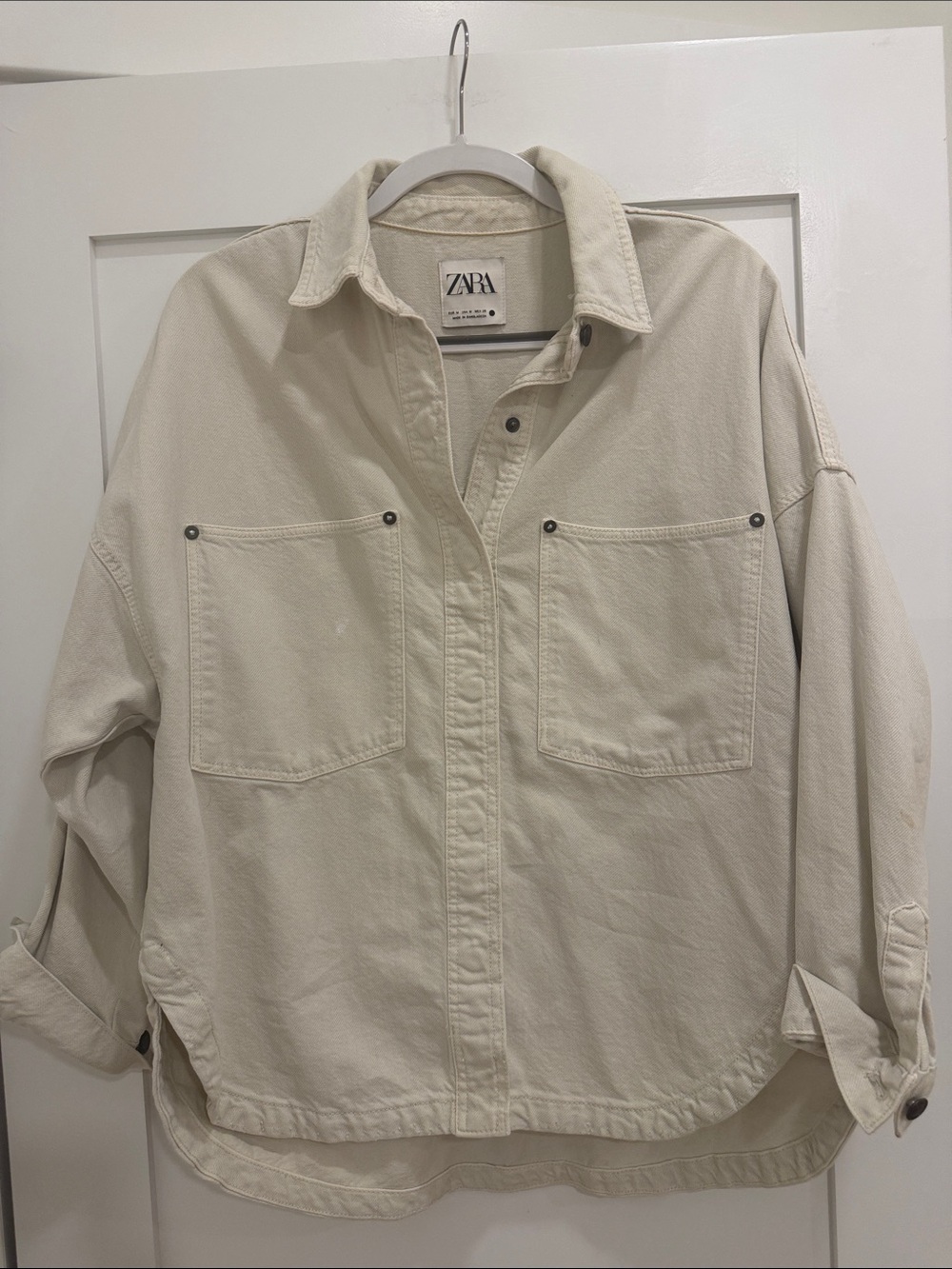 Zara Ecru Women’s Utility Cream Denim Overshirt Jacket Size M